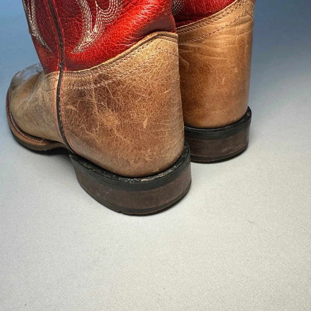 Cody James Cowboy Boots Kids 4D Red Brown Leather Square Toe Western Embroidered